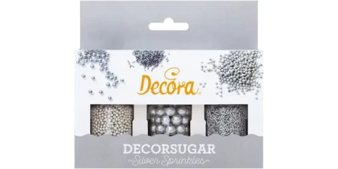 Set Perle e bastoncini argentati in zucchero DECORA